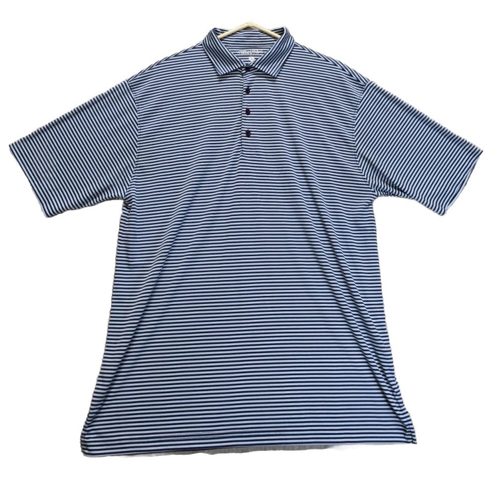 Hinton & Hinton Performance Luxury Polo Shirt Mens XL Navy White Striped Golf
